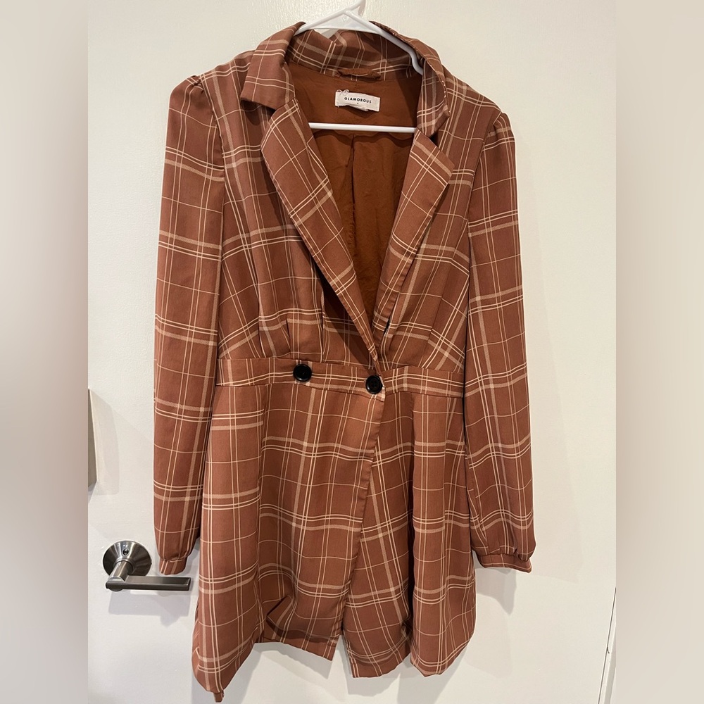 Glamorous Plaid Longline Coat in Brown